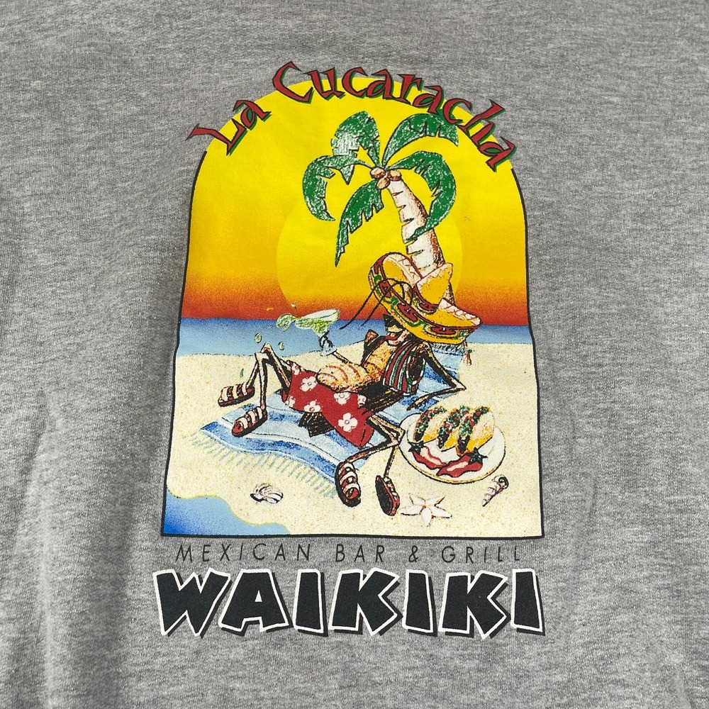 VTG Hanes Sweatshirt Mens Large Gray Crewneck Pullover Waikiki Mexican Grill 90s - Picture 10 of 12